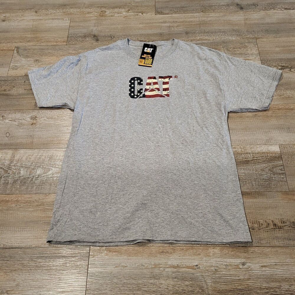 NEW CAT American Flag Logo Graphic Tee Shirt New With Tags Men's Size Large